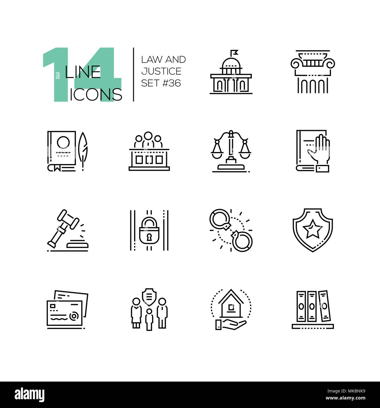 Law and justice - set of line design style icons Stock Vector Image ...