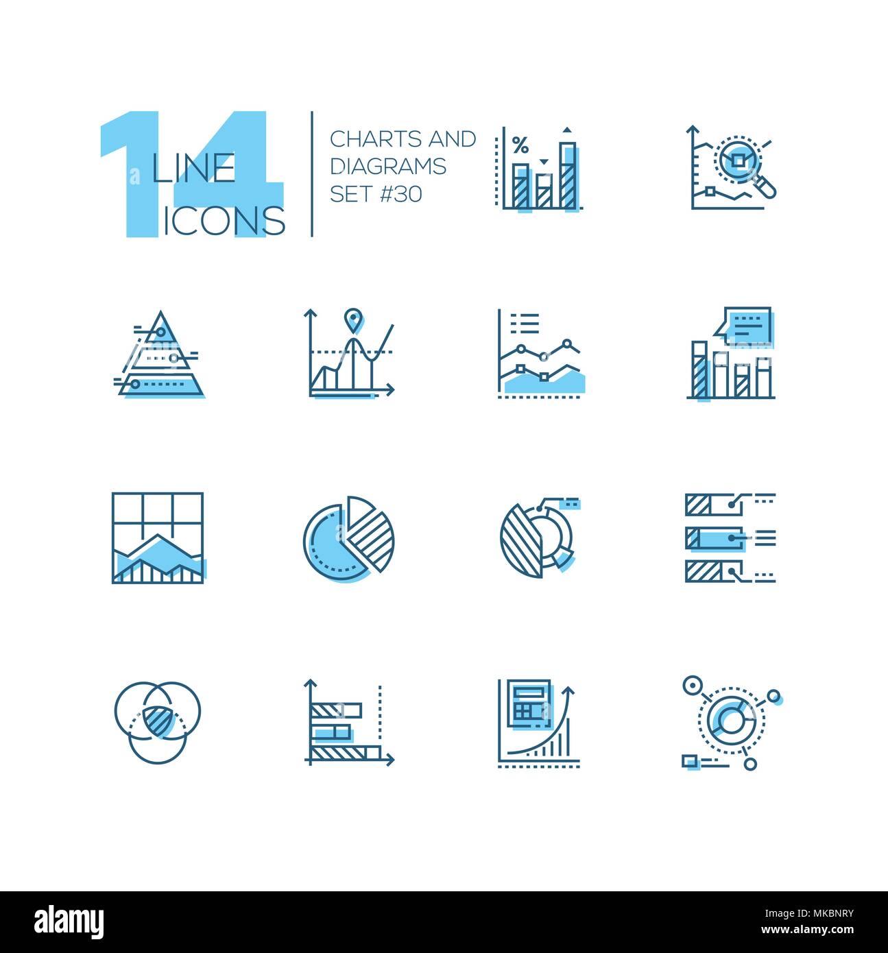 Charts and diagrams - set of line design style icons Stock Vector