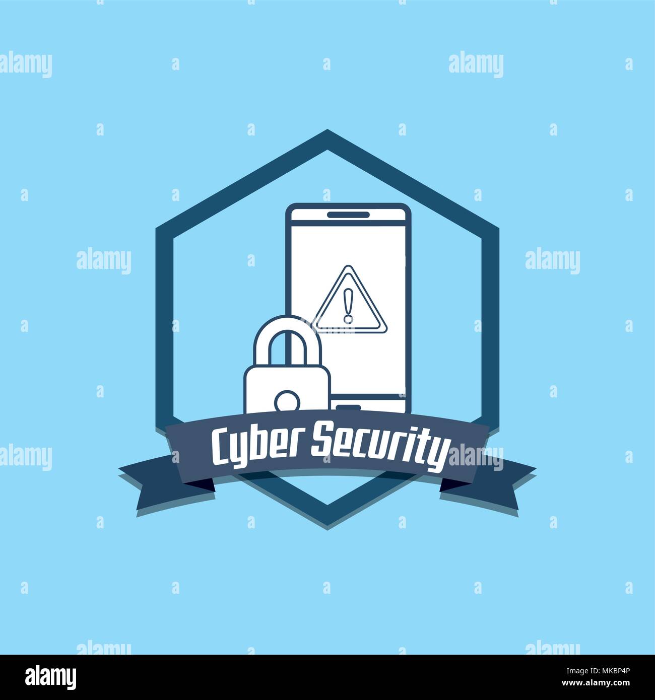 emblem of cyber security concept with smartphone and padlock over blue ...