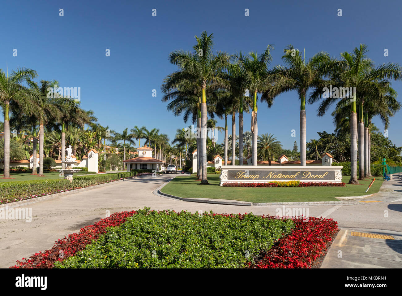 Doral, Florida - The entrance to the Trump National Doral golf club. The resort includes four golf courses and hundreds of hotel rooms. Stock Photo