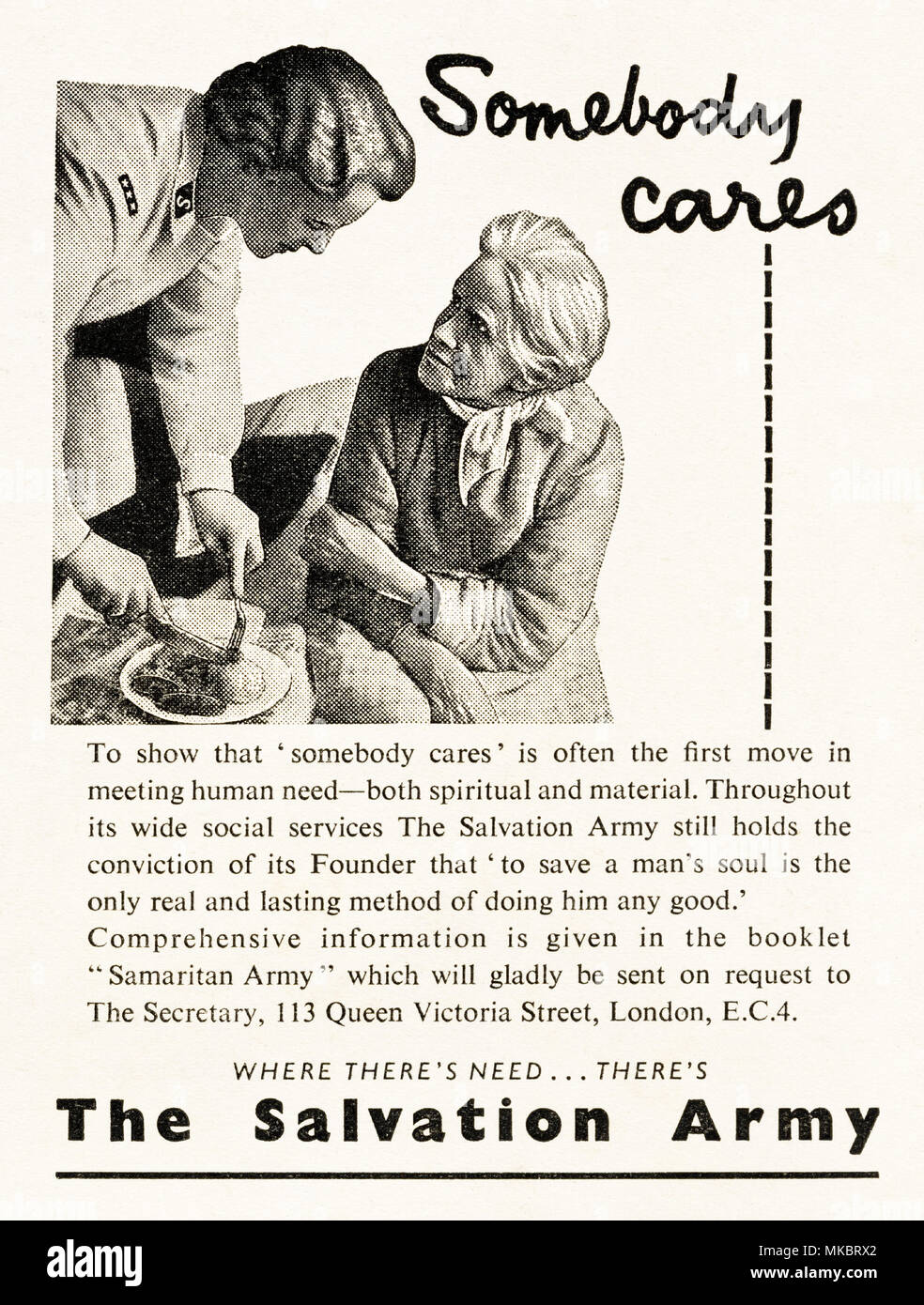 1950s vintage original advertisement advertising The Salvation Army in English magazine circa 1958 Stock Photo