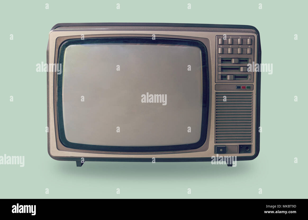 Retro television on pastel color background. Stock Photo