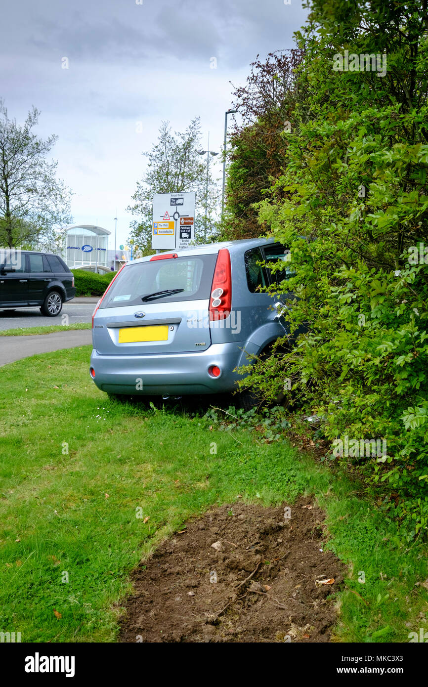 A crashed car near the Mall, Cribbs Causeway, Bristol Stock Photo Alamy