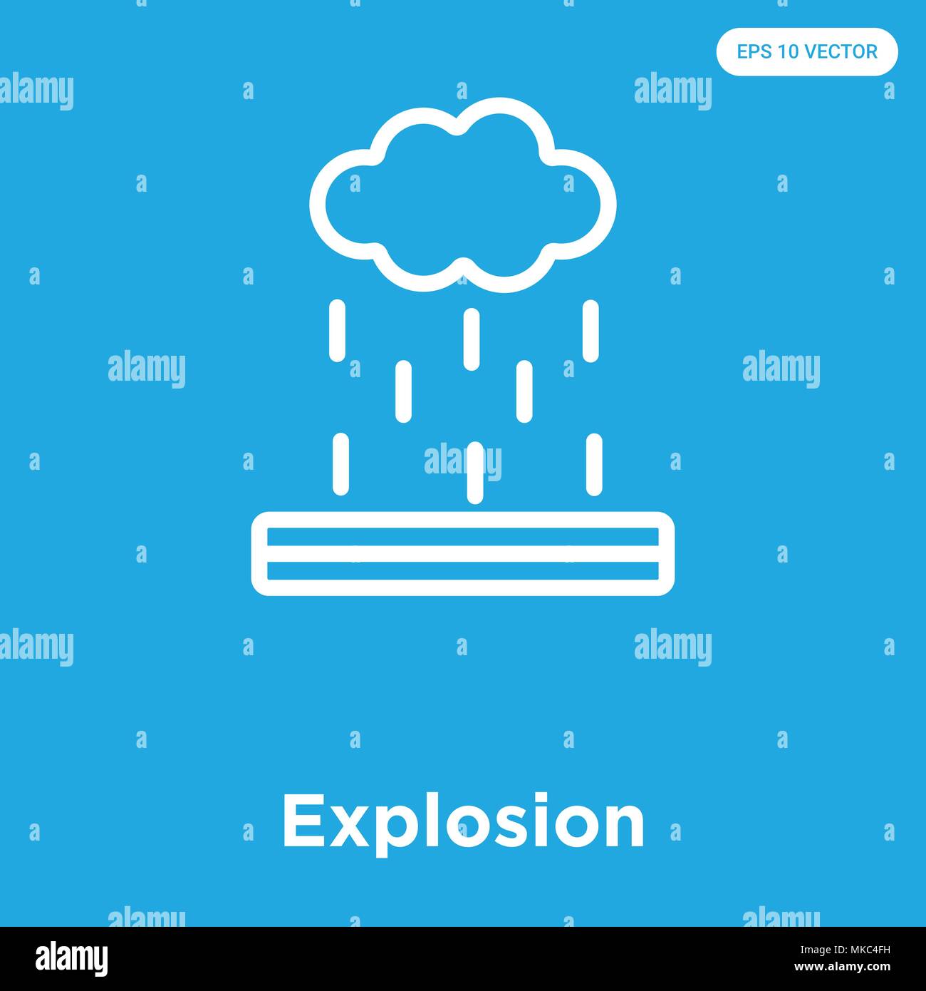 Explosion vector icon isolated on blue background, sign and symbol ...