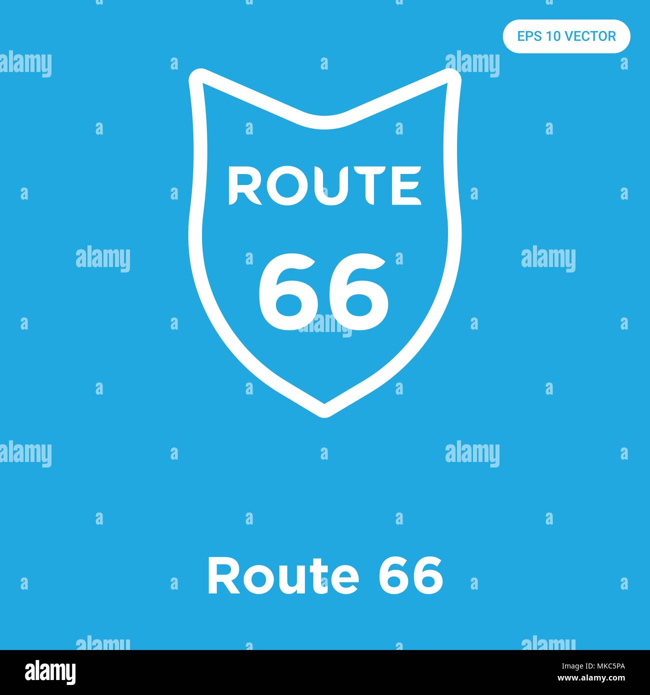 Route 66 vector icon isolated on blue background, sign and symbol Stock