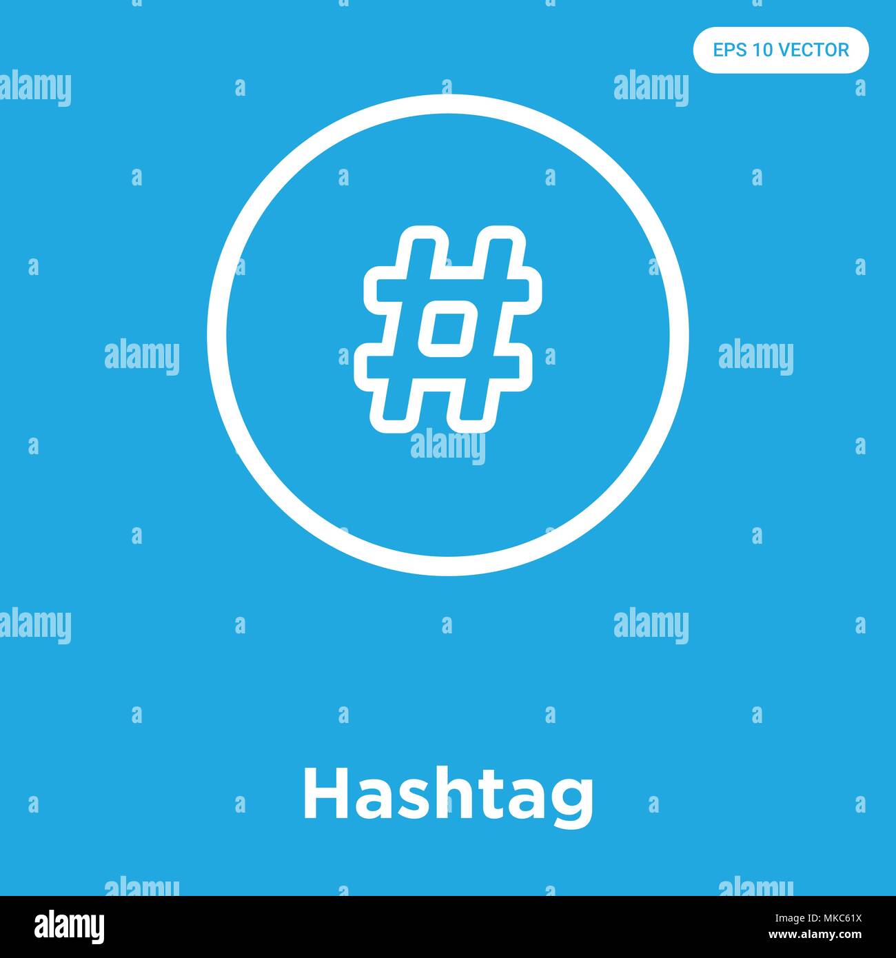 Hashtag vector icon isolated on blue background, sign and symbol Stock ...