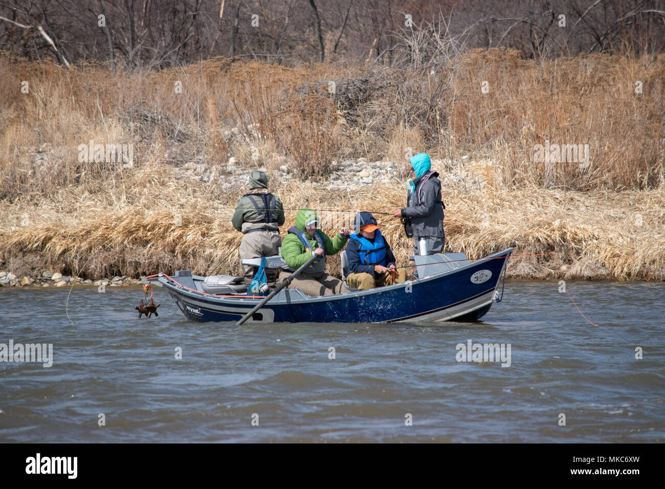 A large dry fly used as a strike indicator for fly fishing on the Bow  River, Alberta,Canada Stock Photo - Alamy