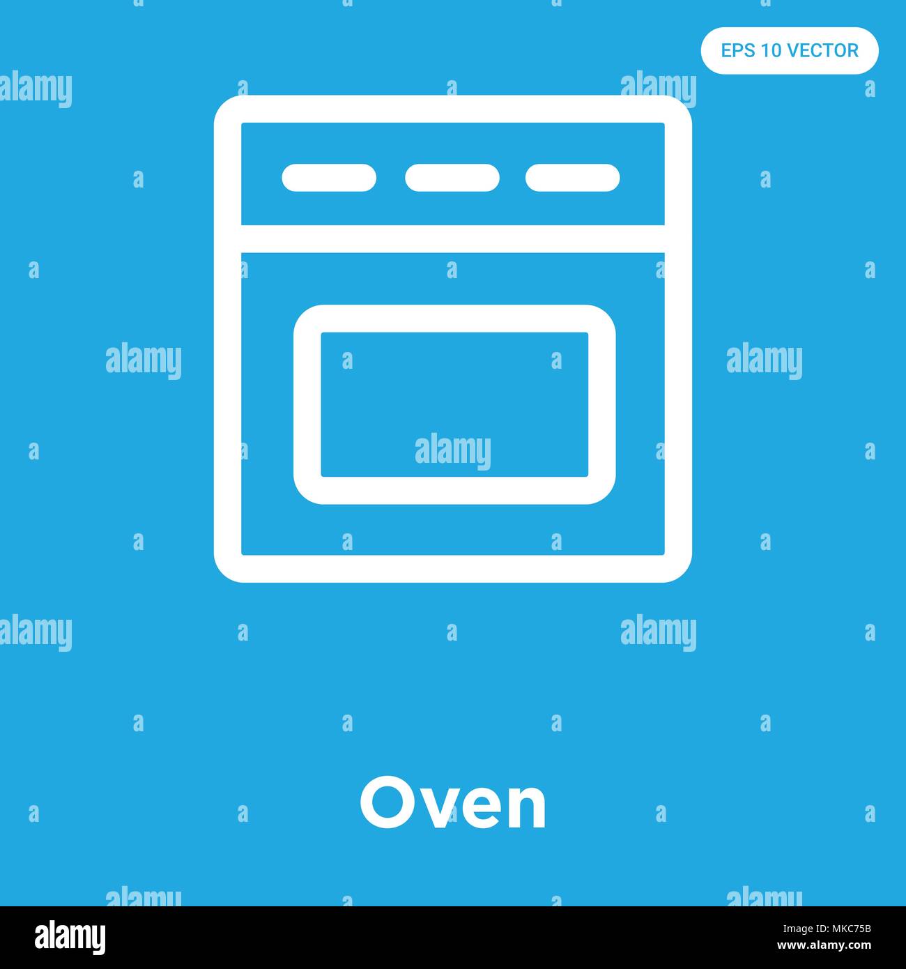 Oven vector icon isolated on blue background, sign and symbol Stock