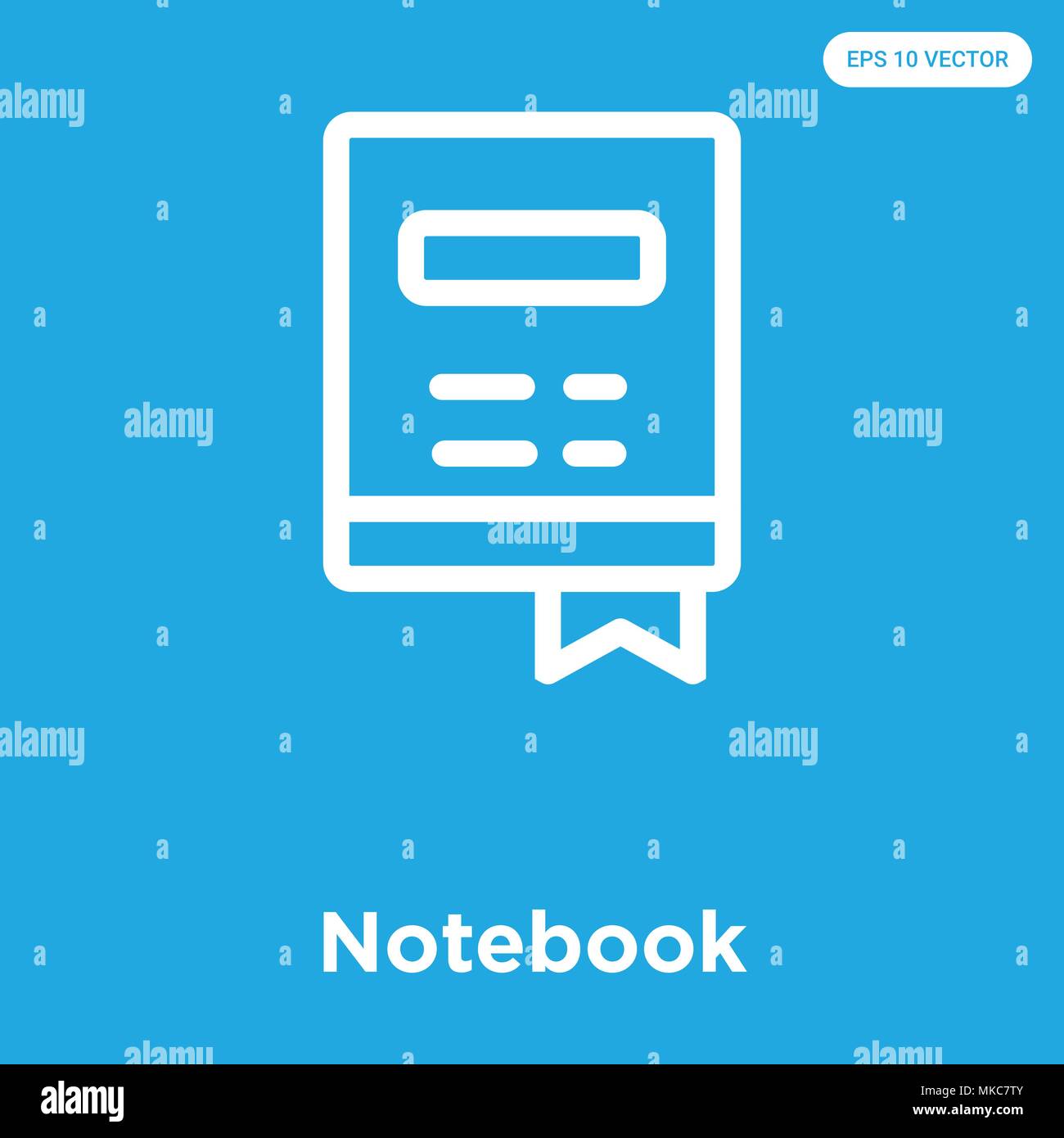 Notebook vector icon isolated on blue background, sign and symbol Stock Vector