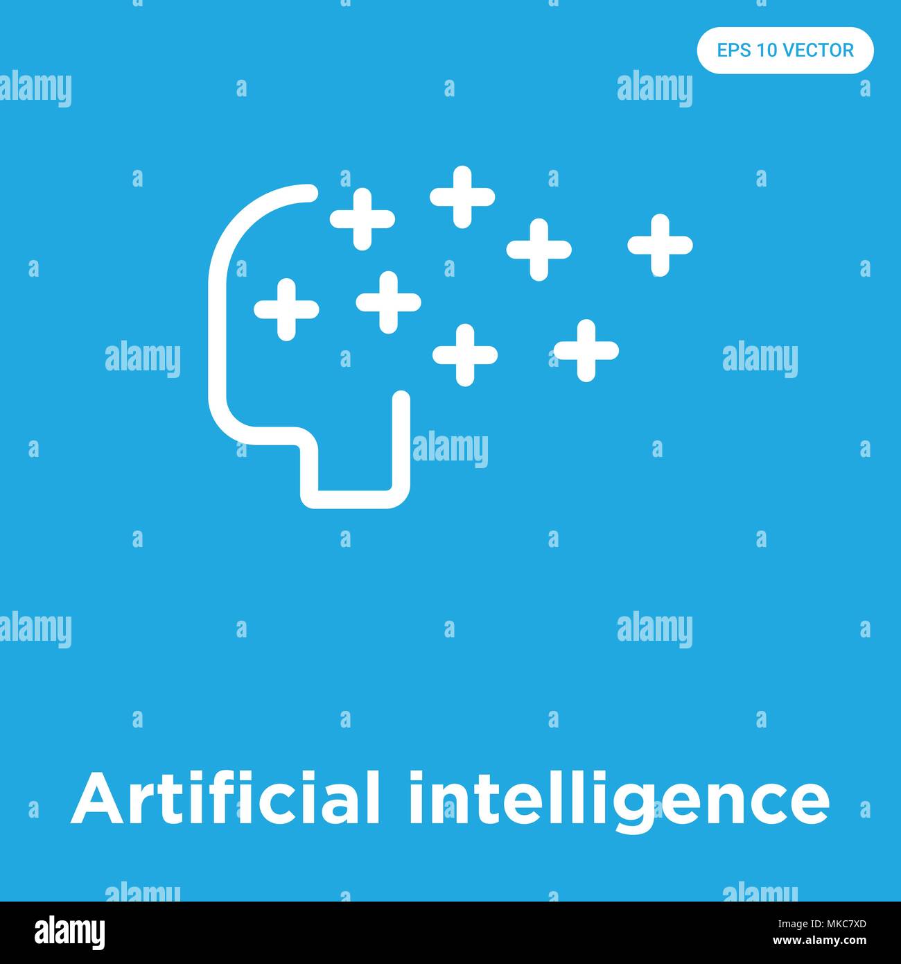 Artificial intelligence vector icon isolated on blue background, sign and symbol Stock Vector