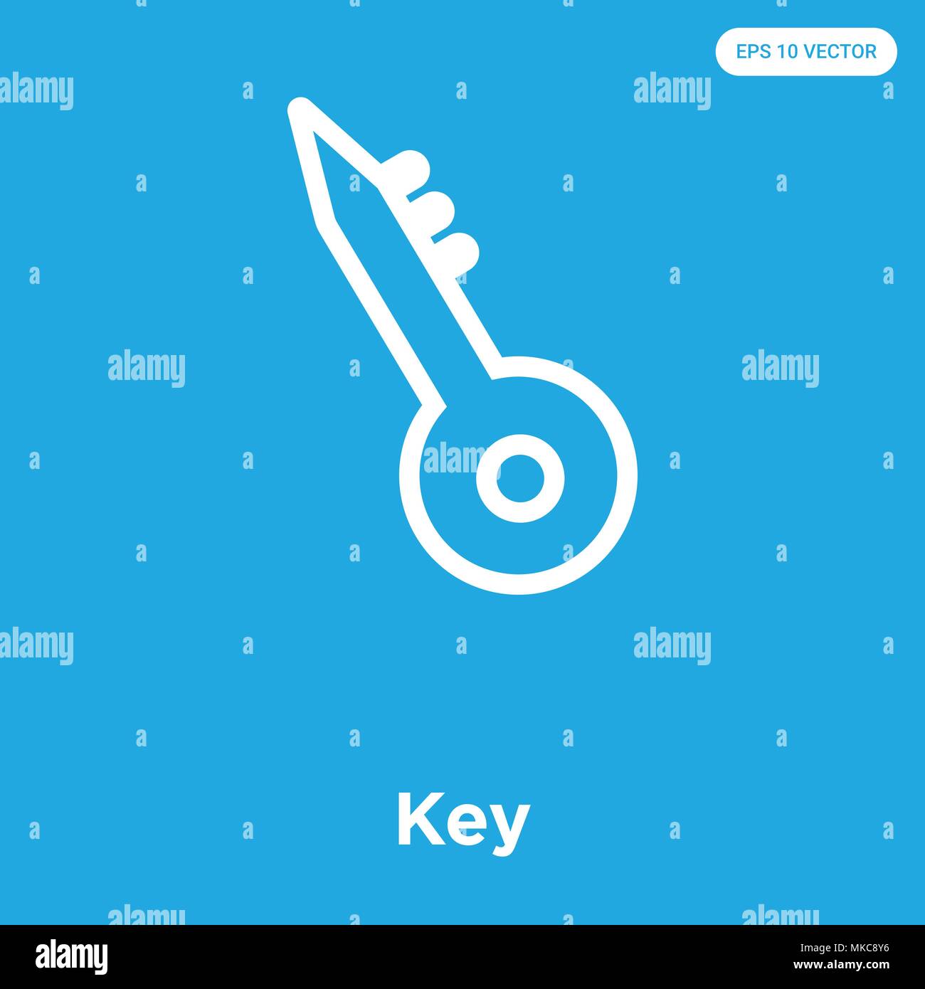 Key vector icon isolated on blue background, sign and symbol Stock ...