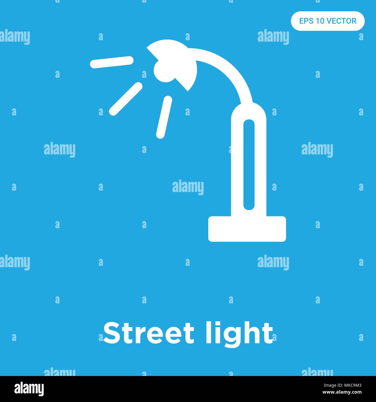 Street light vector icon isolated on blue background, sign and symbol ...
