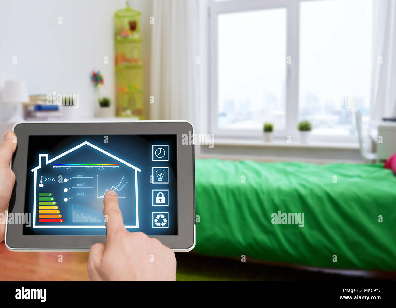 tablet pc with smart home settings on screen Stock Photo