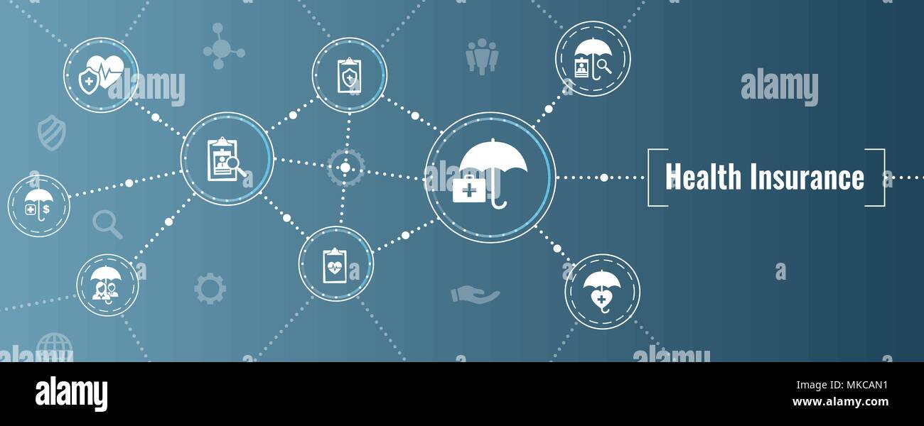 Health Insurance Web Banner W Umbrella Icon Set With Medical Icons