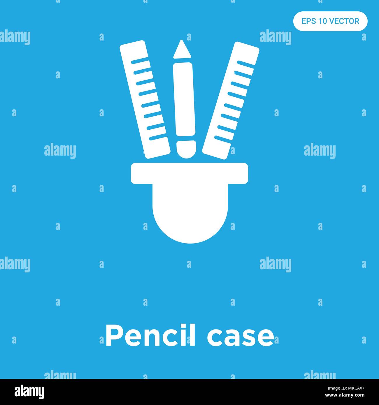 Pencil case vector icon isolated on blue background, sign and symbol ...