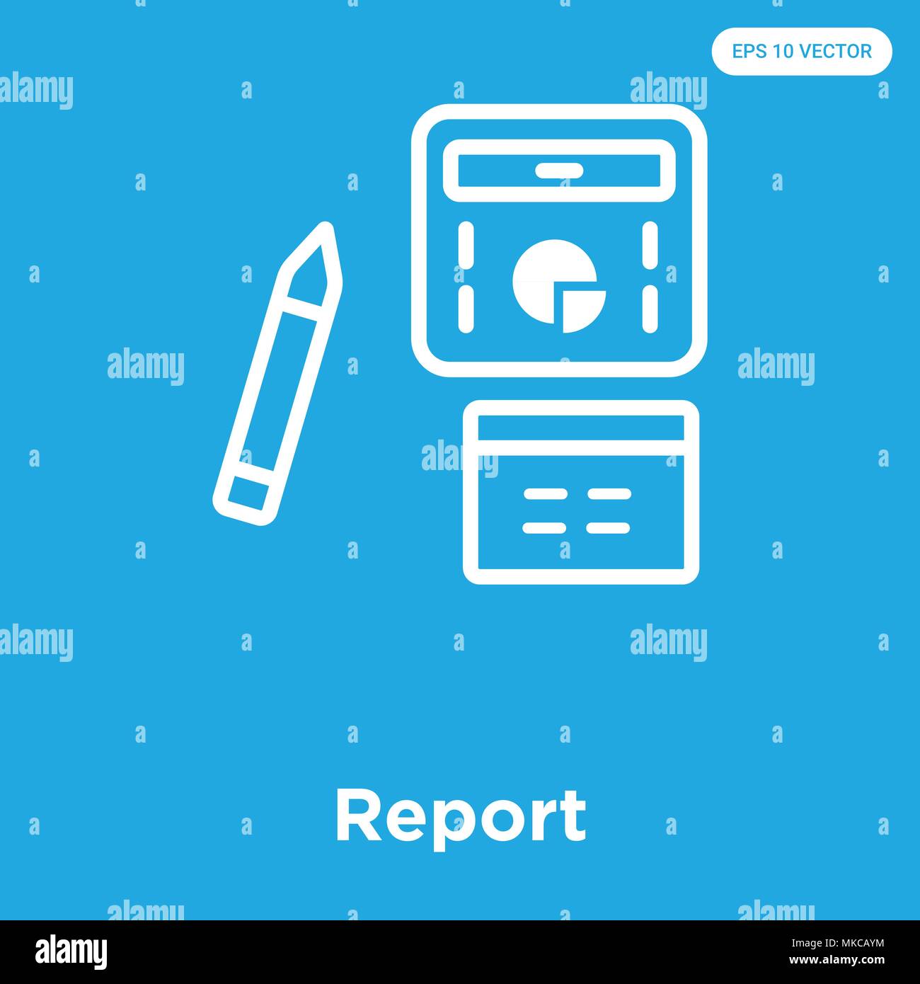 Report vector icon isolated on blue background, sign and symbol Stock ...