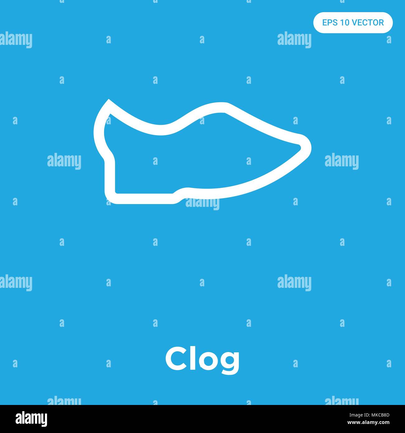 Clog vector icon isolated on blue background, sign and symbol Stock Vector