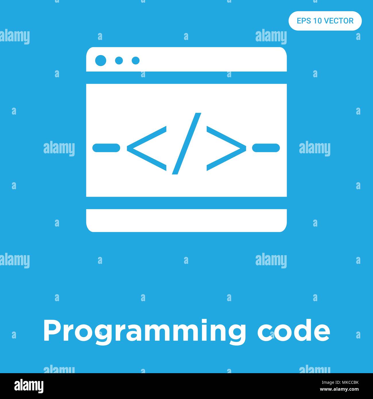 Programming code vector icon isolated on blue background, sign and ...