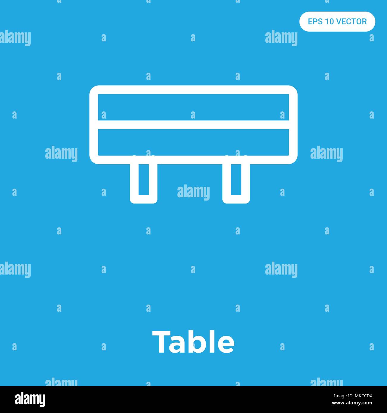 Table vector icon isolated on blue background, sign and symbol Stock Vector