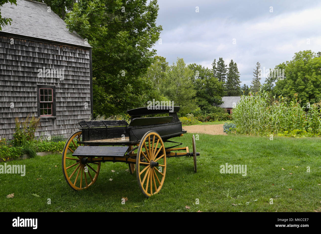 Traditional 19th century carriage outside a cottage at Kings Landing