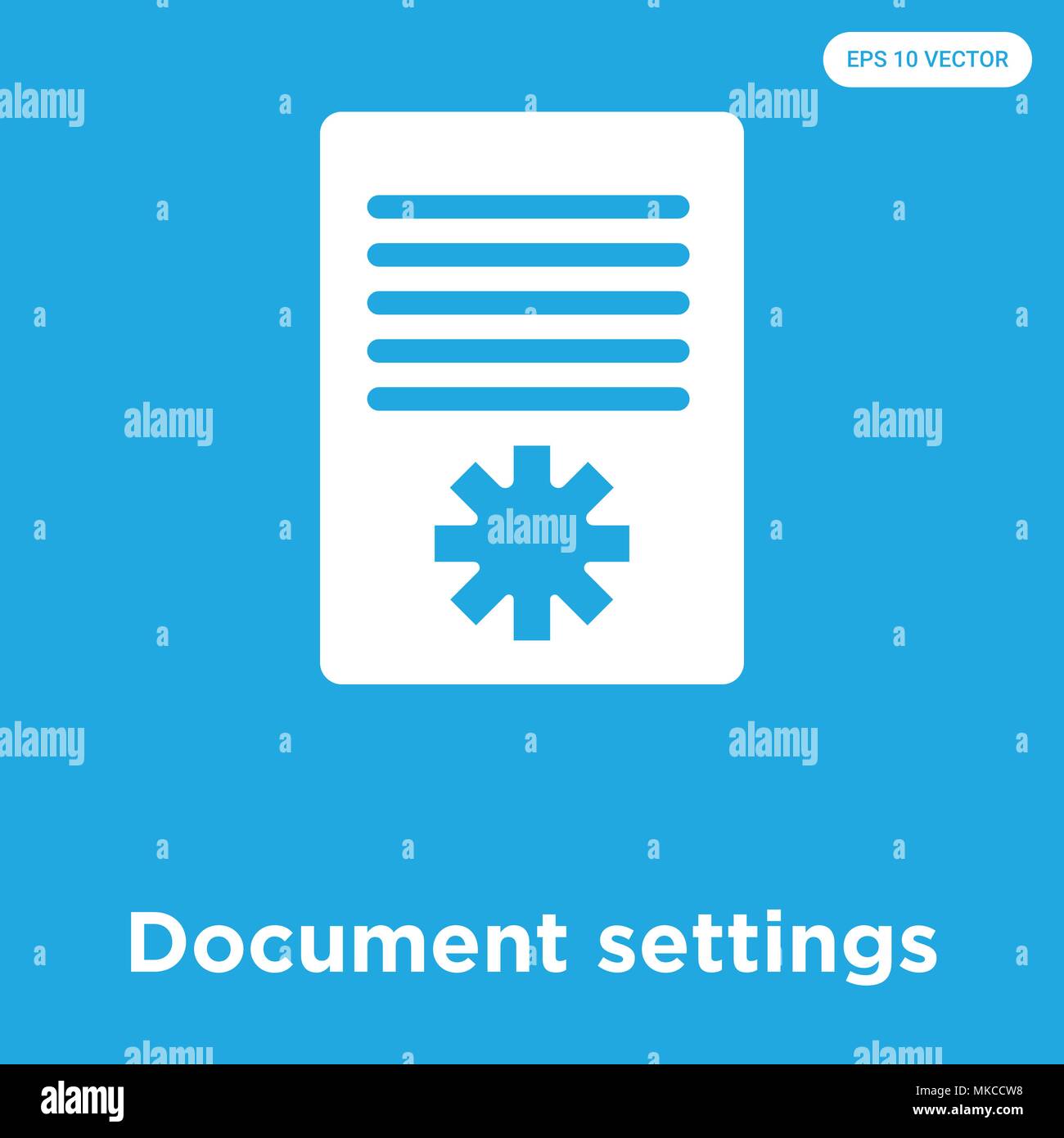 Document settings vector icon isolated on blue background, sign and ...
