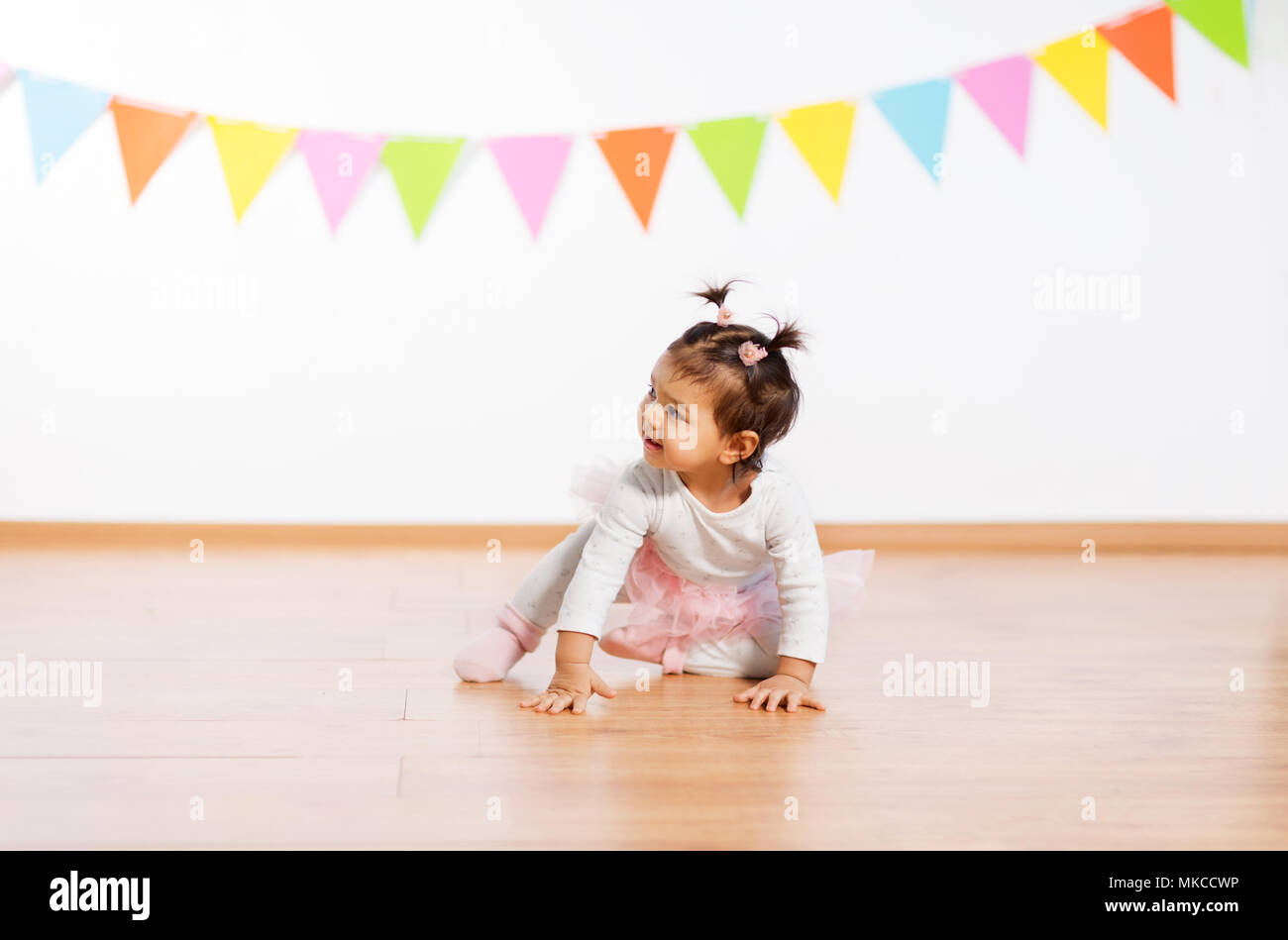 happy baby girl on birthday party Stock Photo - Alamy