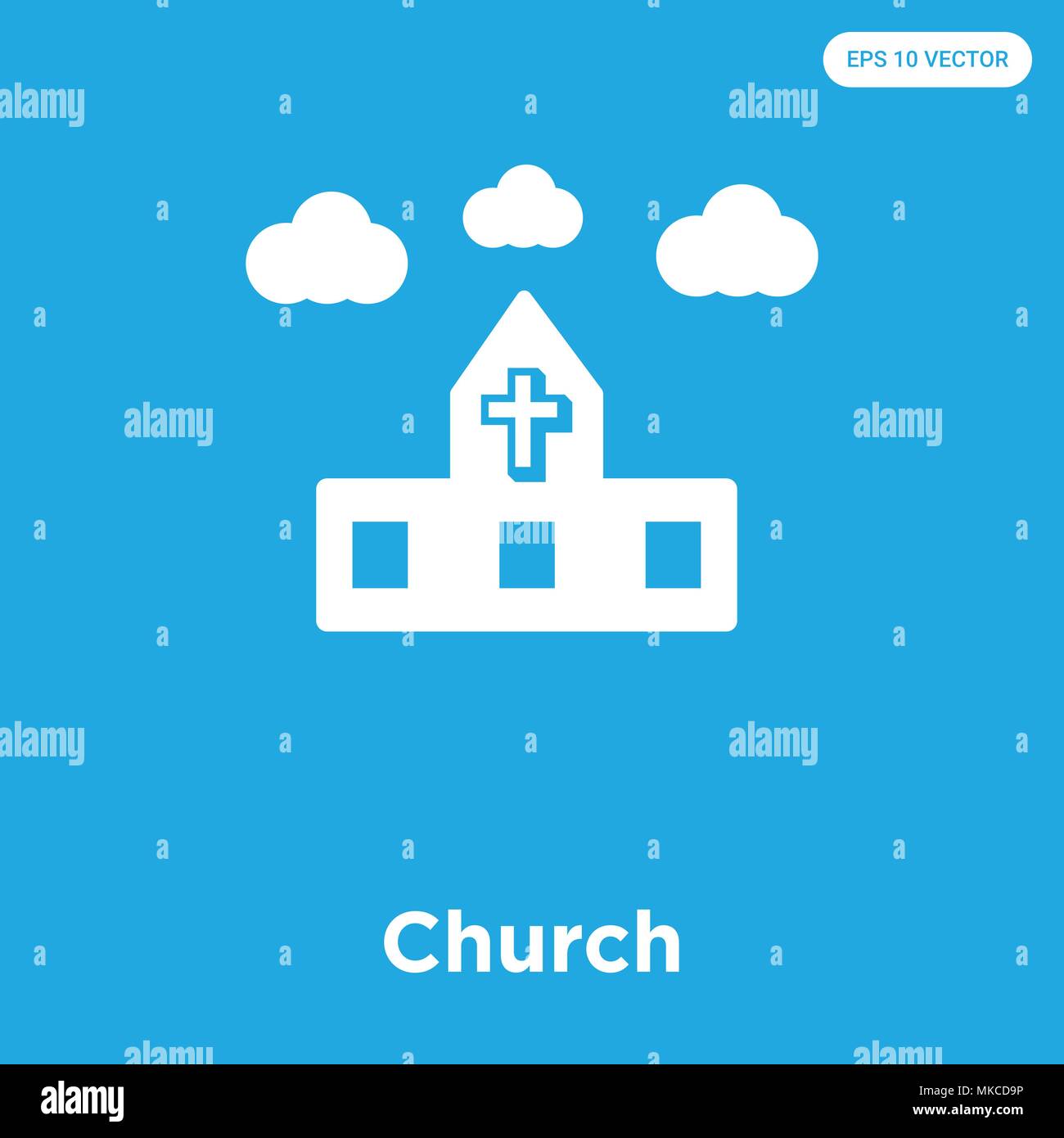 Church vector icon isolated on blue background, sign and symbol Stock ...