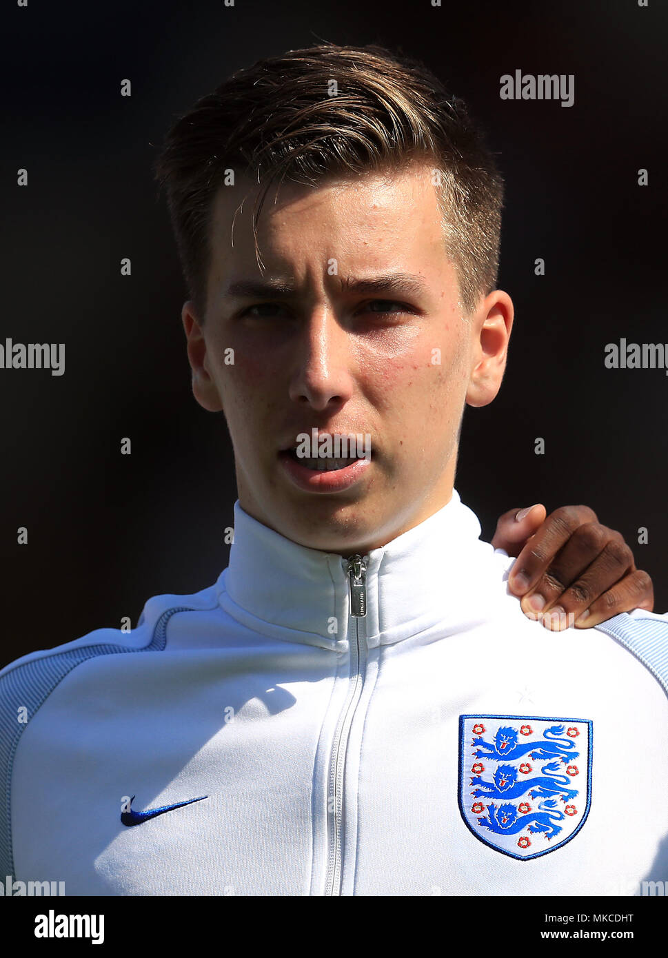 England U17 goalkeeper Luca Ashby-Hammond during the UEFA European U17 Championship, Group A match at Banks's Stadium, Walsall. PRESS ASSOCIATION Photo. Picture date: Monday May 7, 2018. See PA story SOCCER England U17. Photo credit should read: Mike Egerton/PA Wire. Stock Photo