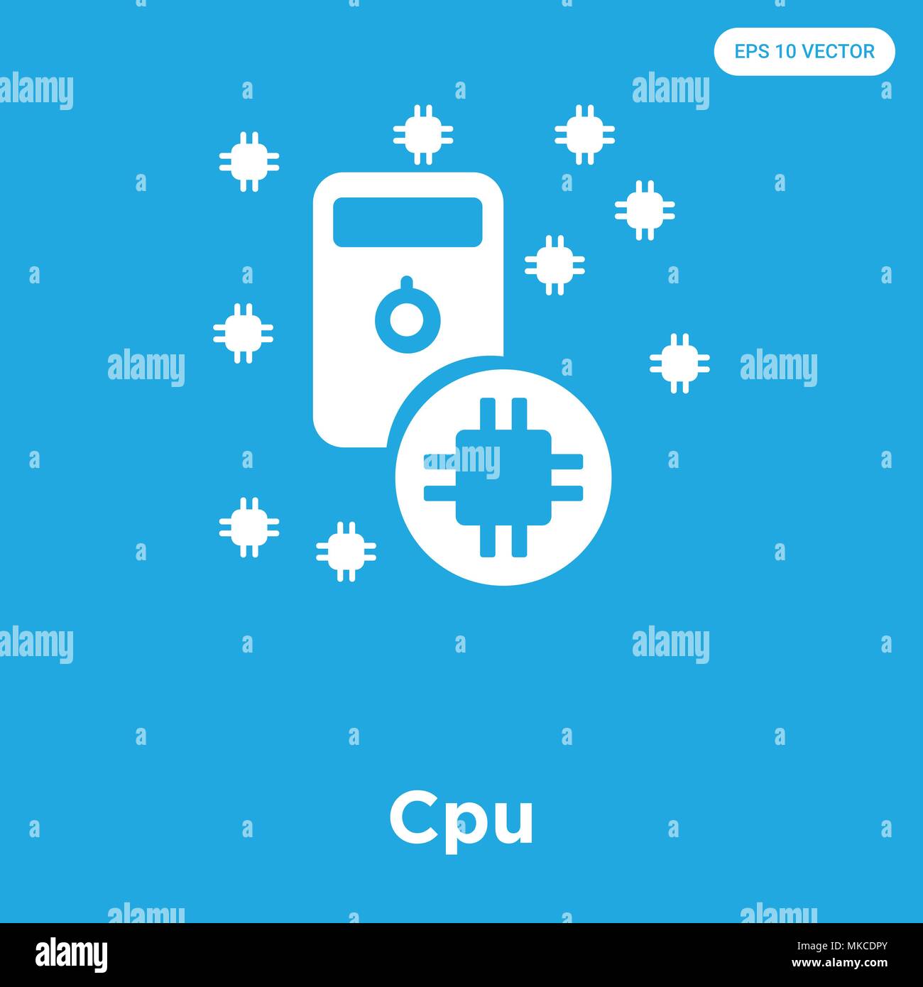 Cpu vector icon isolated on blue background, sign and symbol Stock ...