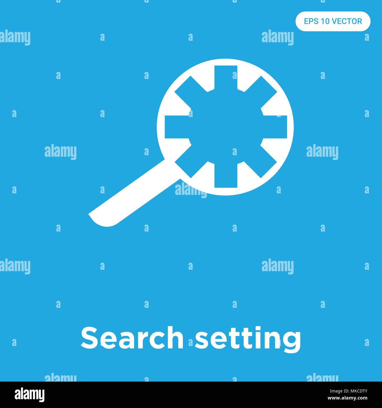 Search setting vector icon isolated on blue background, sign and symbol ...
