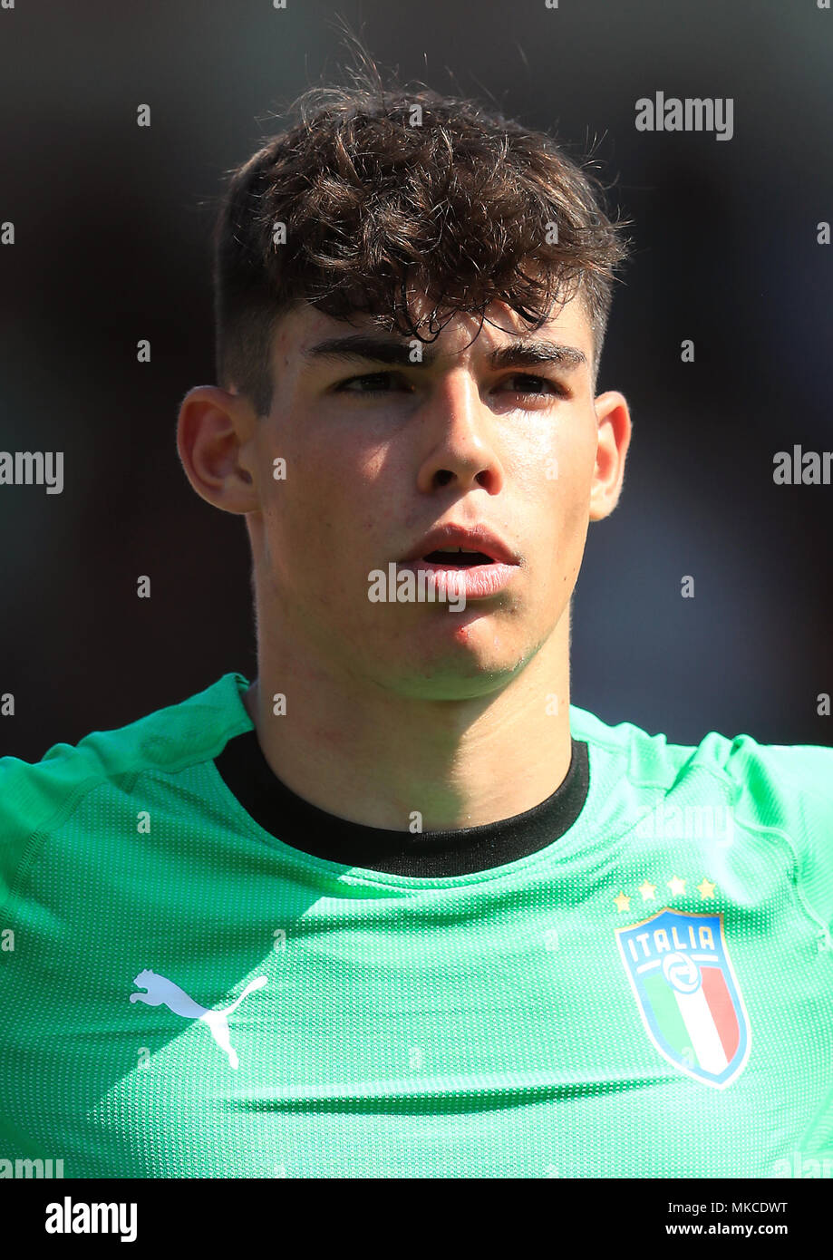 Italy U17 goalkeeper Alessandro Russo during the UEFA European U17 Championship, Group A match at Banks's Stadium, Walsall. PRESS ASSOCIATION Photo. Picture date: Monday May 7, 2018. See PA story SOCCER England U17. Photo credit should read: Mike Egerton/PA Wire. RESTRICTIONS: Editorial use only. No commercial use. Stock Photo