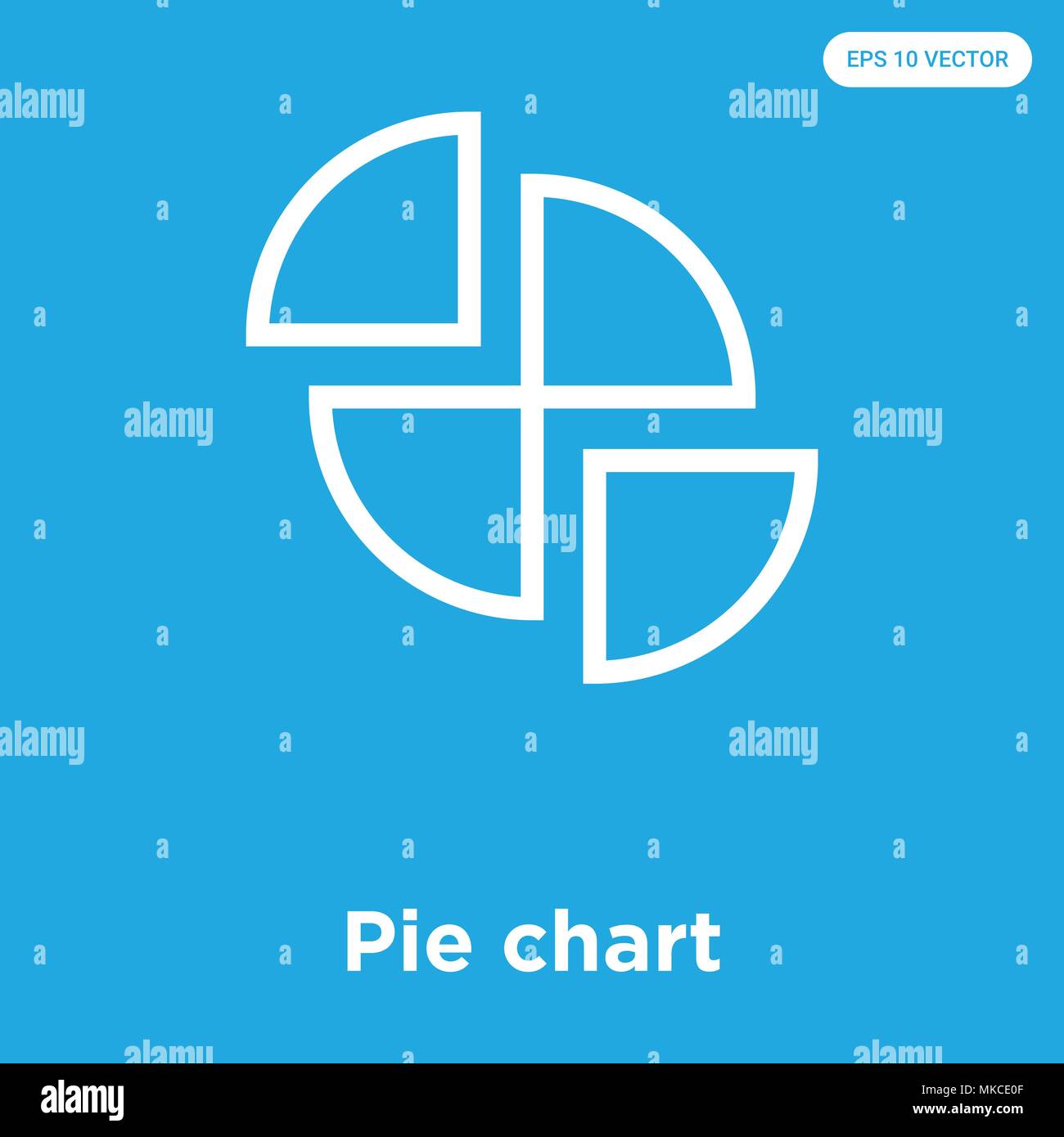 Pie chart vector icon isolated on blue background, sign and symbol ...