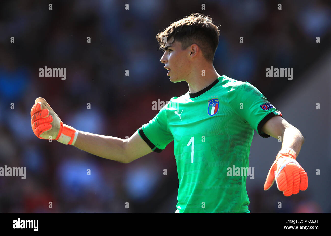 Italy U17 goalkeeper Alessandro Russo during the UEFA European U17 Championship, Group A match at Banks's Stadium, Walsall. PRESS ASSOCIATION Photo. Picture date: Monday May 7, 2018. See PA story SOCCER England U17. Photo credit should read: Mike Egerton/PA Wire. Stock Photo