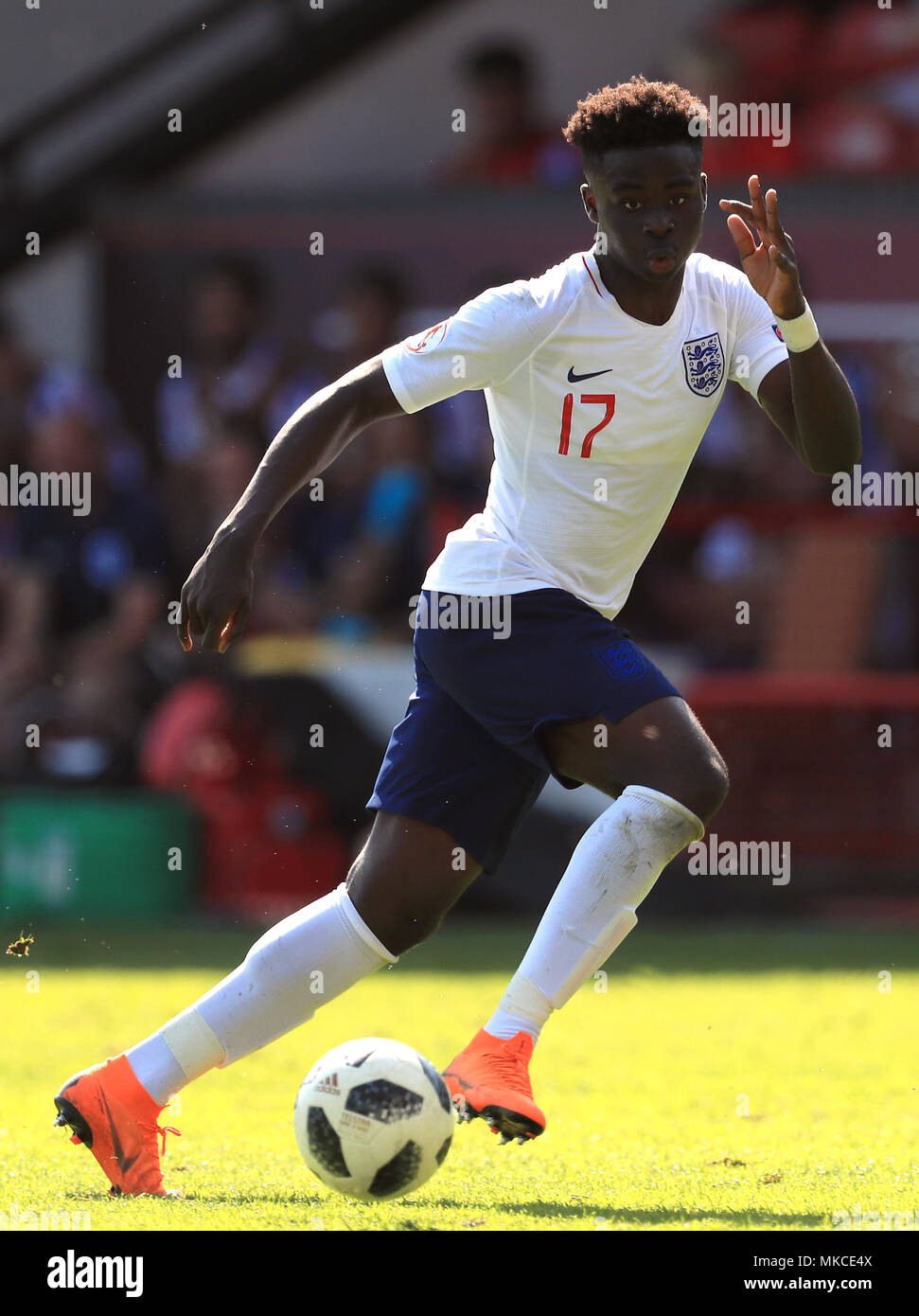 England U17's Bukayo Saka during the UEFA European U17 Championship, Group A match at Banks's