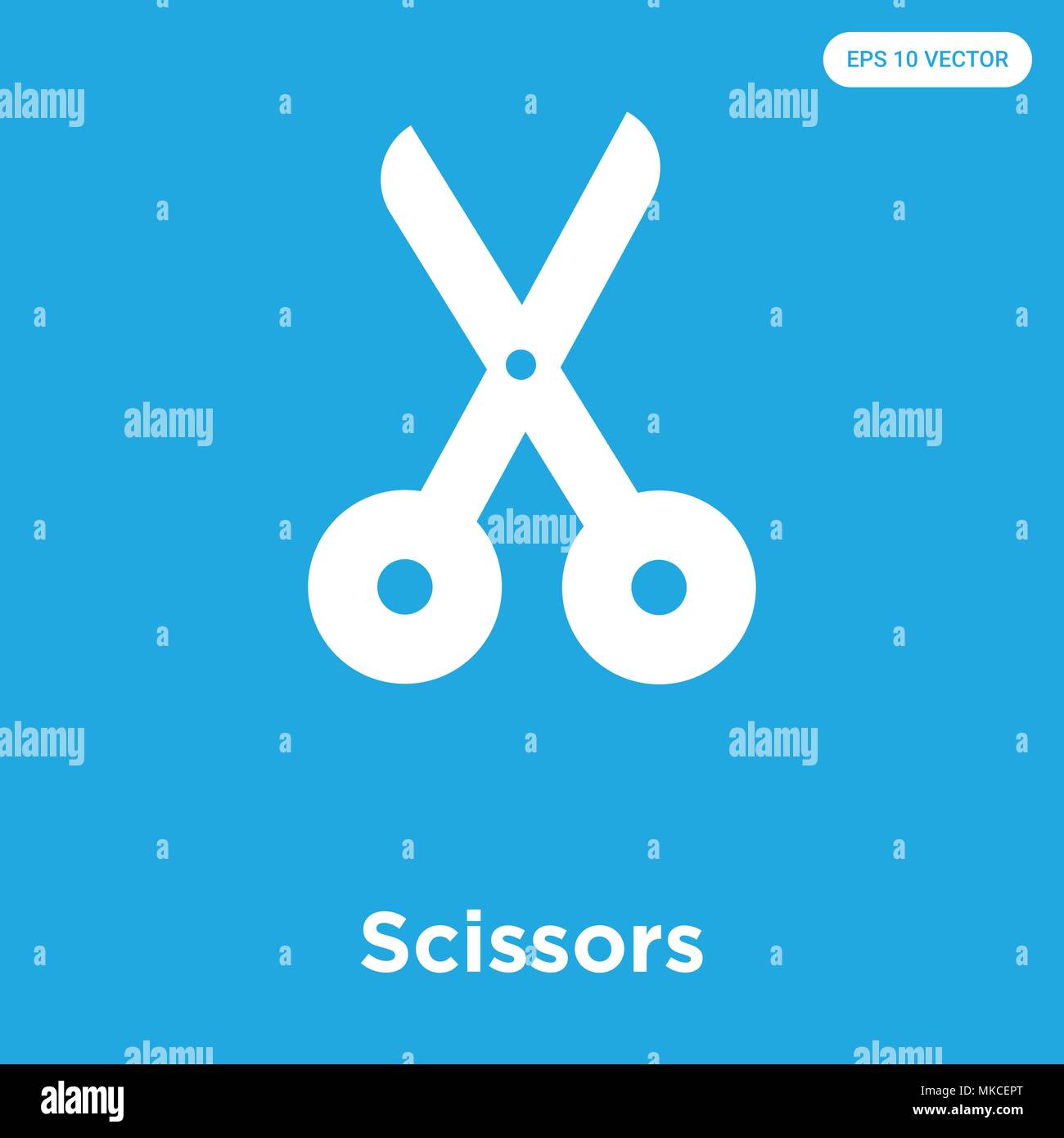 Scissors vector icon isolated on blue background, sign and symbol Stock Vector