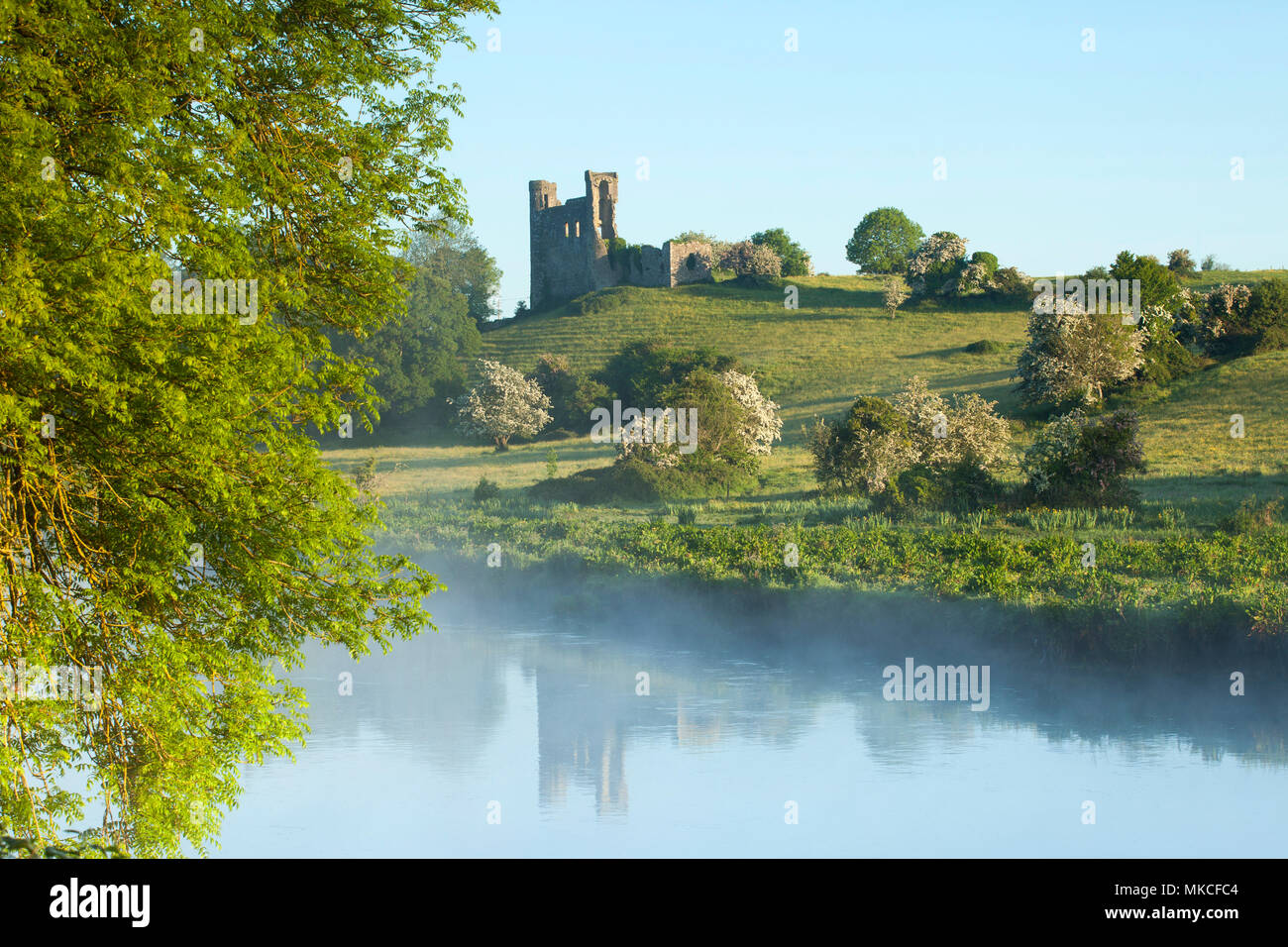 Irish Castles - Ruined Castle, Dunmoe Castle on the Banks of the River Boyne County Meath Ireland Stock Photo