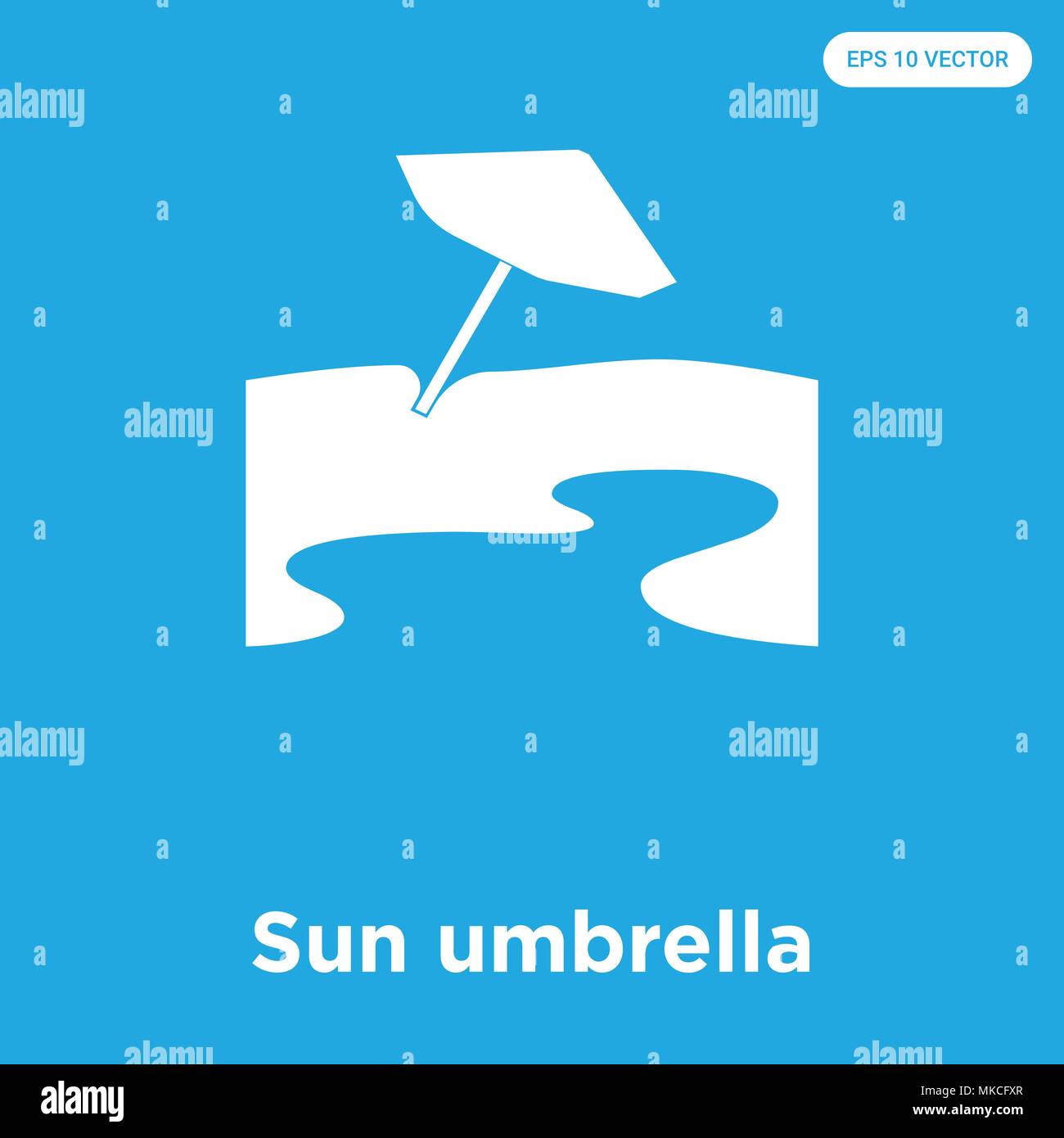 Sun umbrella vector icon isolated on blue background, sign and symbol ...