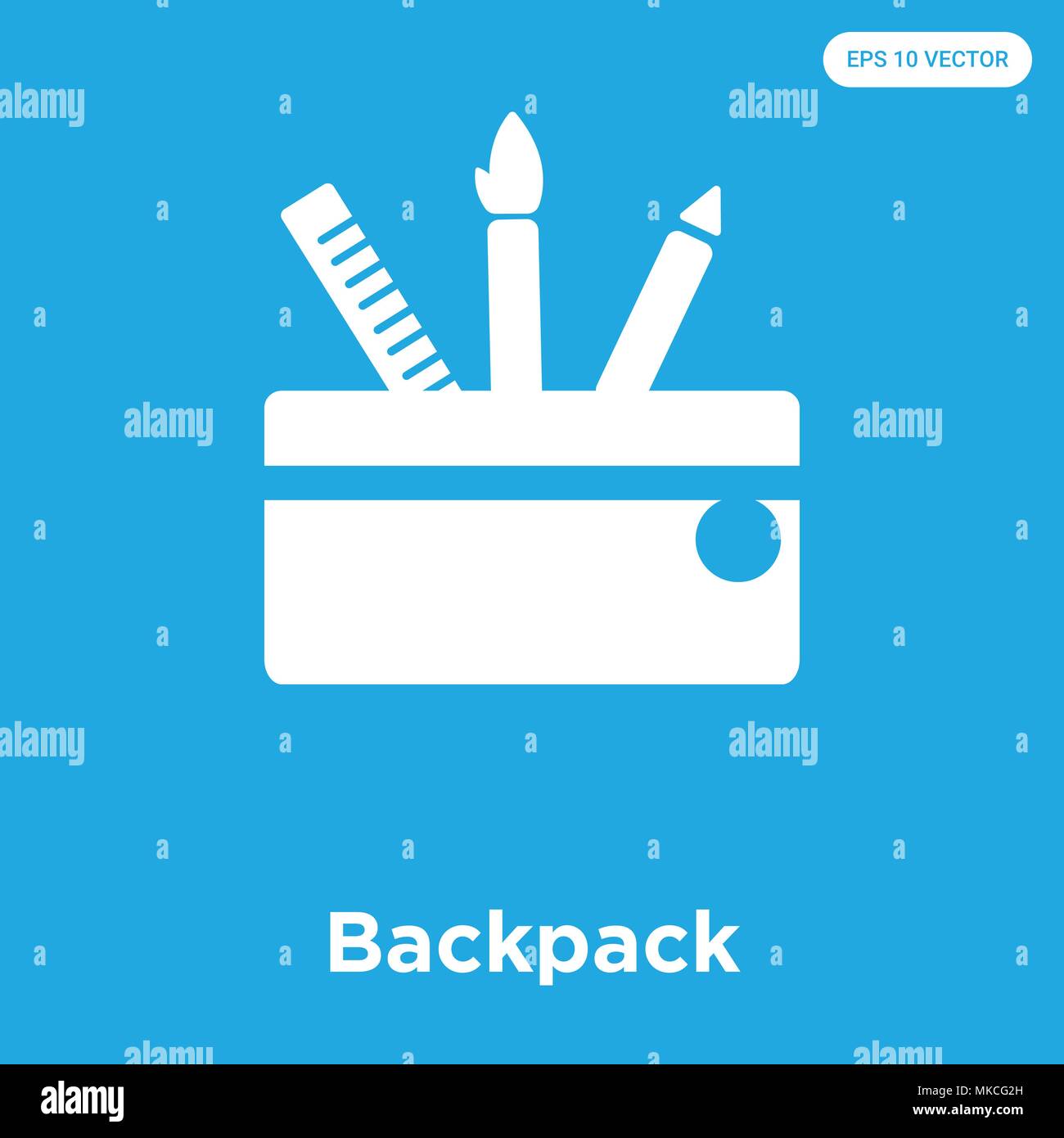 Backpack vector icon isolated on blue background, sign and symbol Stock Vector