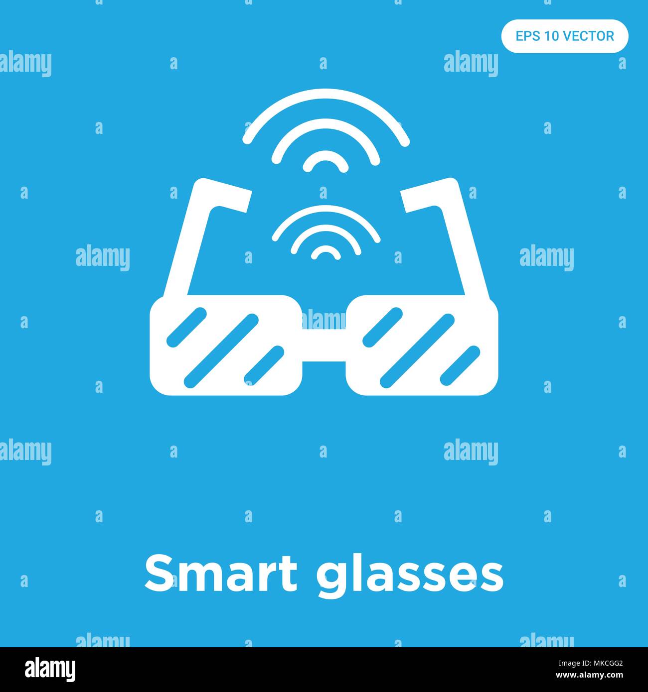 Smart glasses vector icon isolated on blue background, sign and symbol