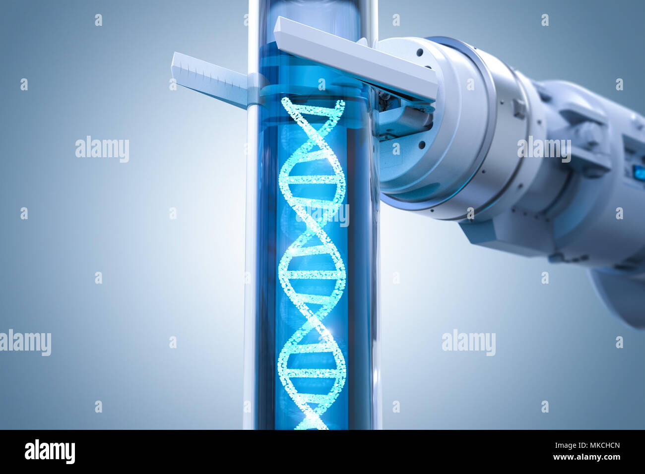 3d rendering robotic hand holding test tube with dna helix Stock Photo ...