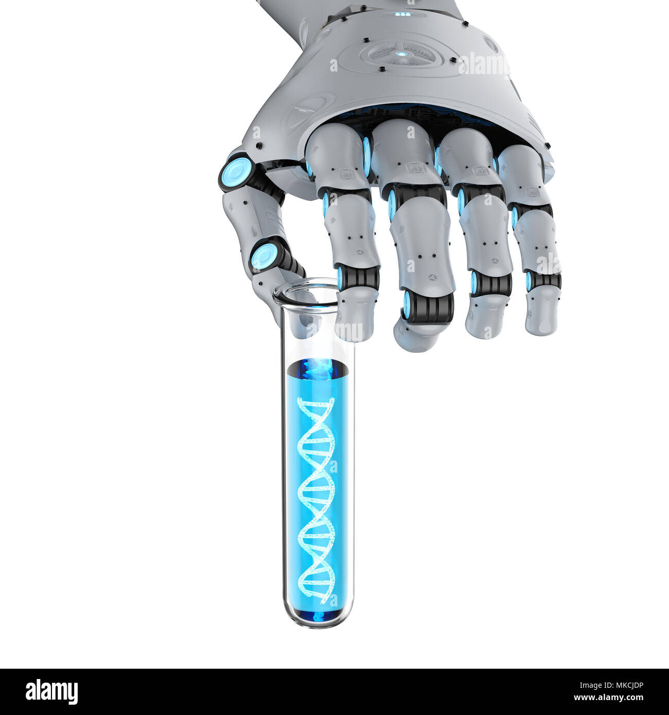 3d rendering robotic hand holding test tube with dna helix Stock Photo ...