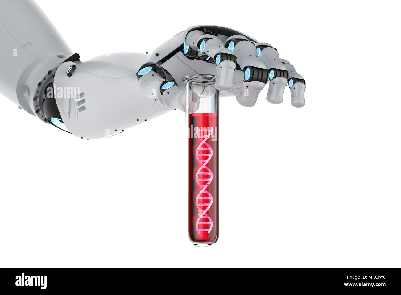 3d rendering robotic hand holding test tube with dna helix Stock Photo ...