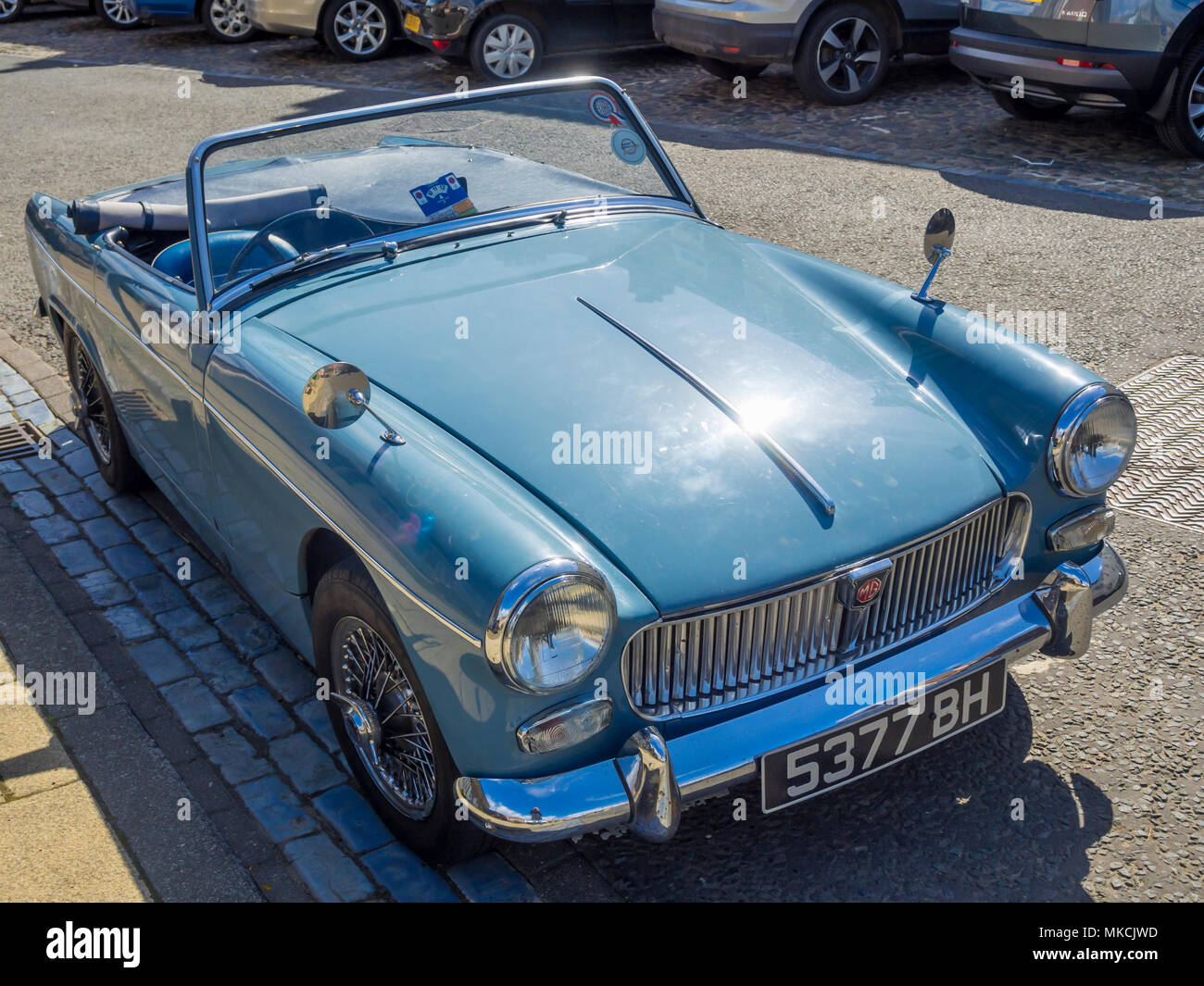 A Blue  MG Midget roadster sports car in North Yorkshire England UK Stock Photo