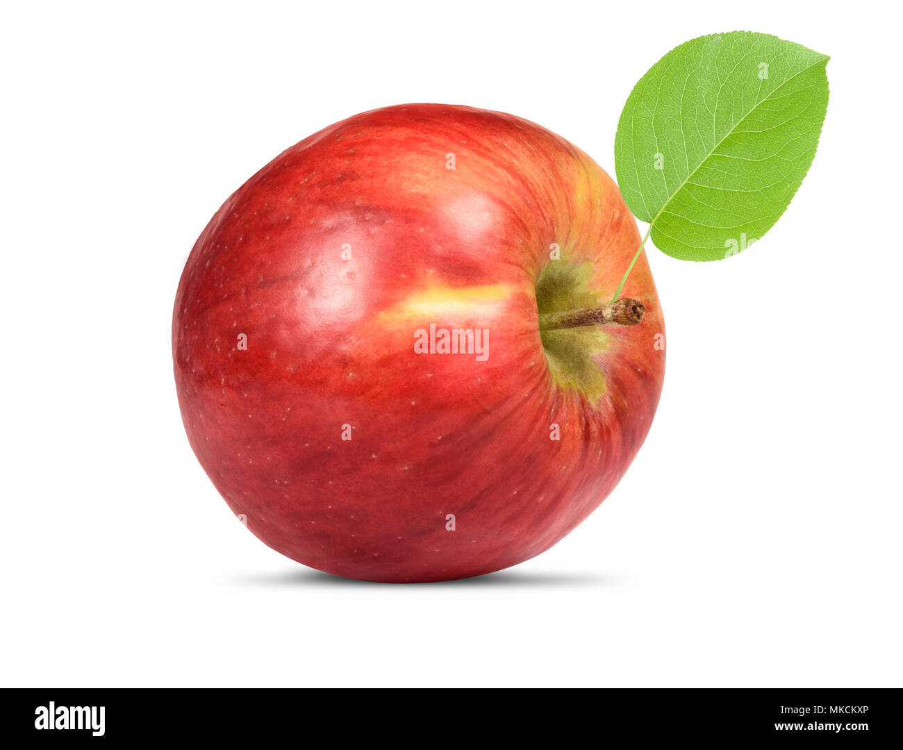 Red apple with green leaf isolated on white background Stock Photo - Alamy