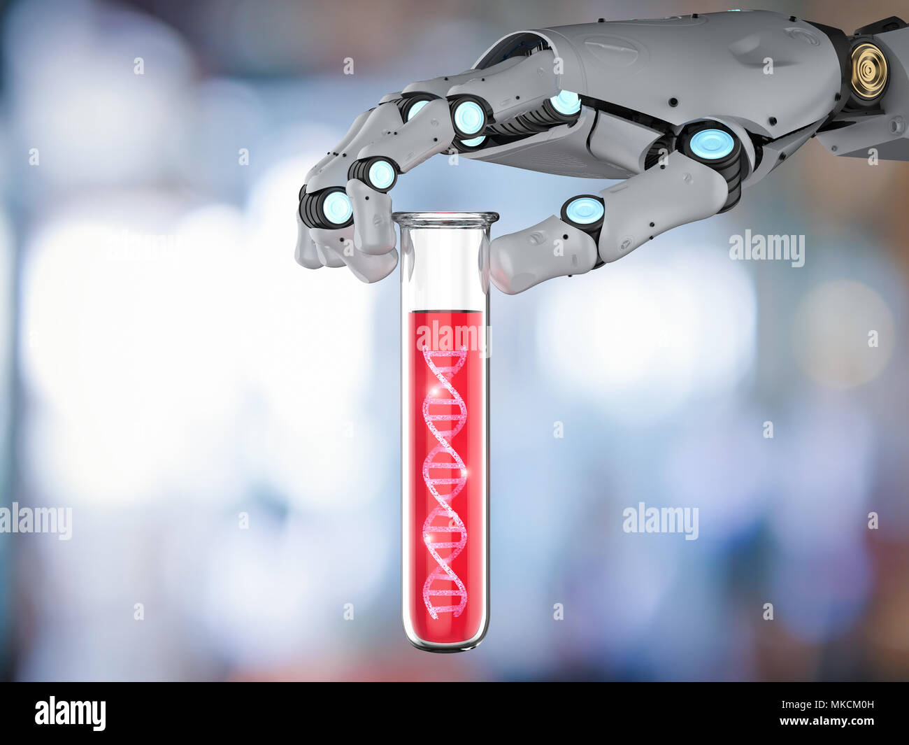 3d rendering robotic hand holding test tube with dna helix Stock Photo ...