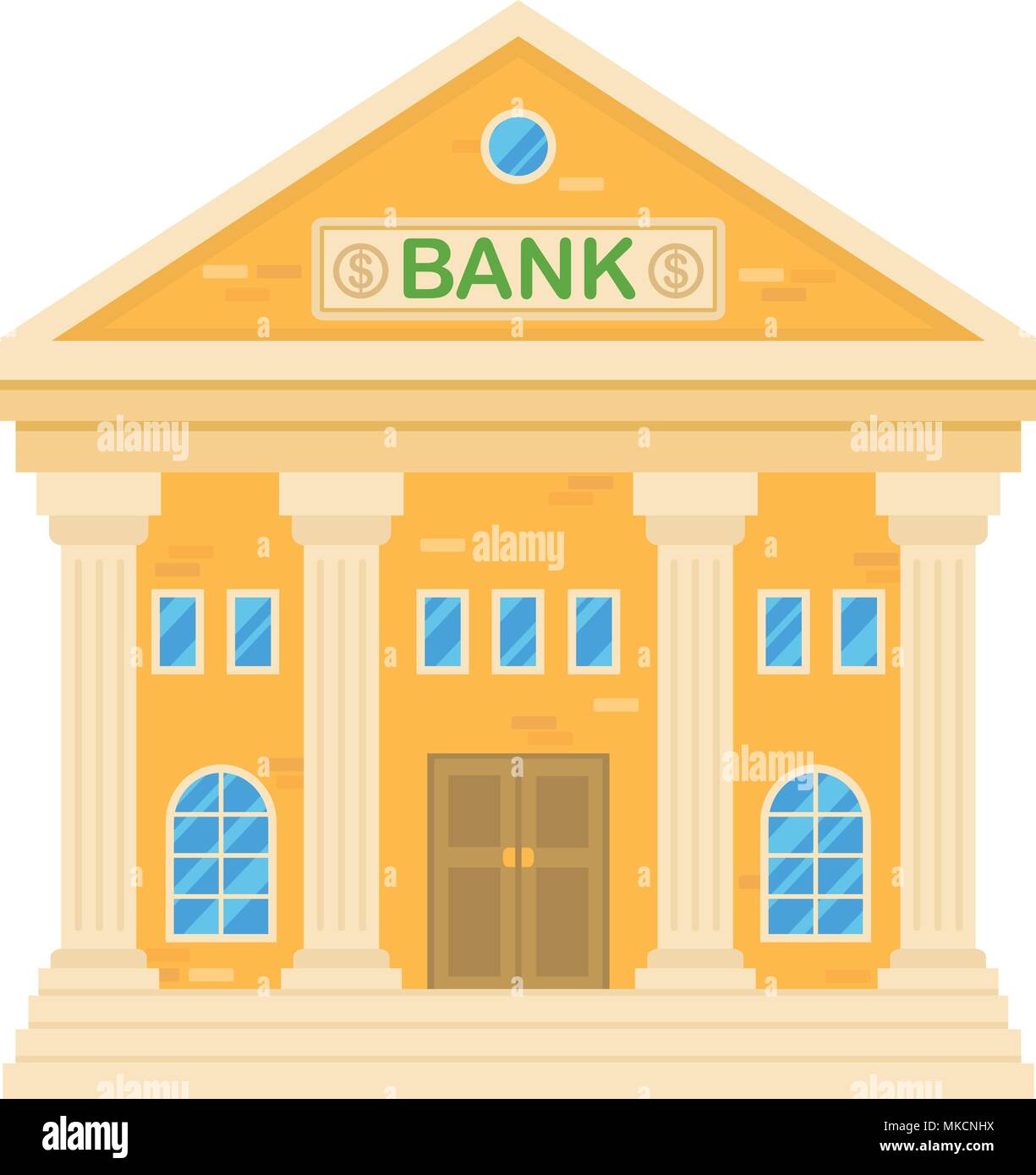 Vector Illustration Of Retro Bank Building Facade Of A Classic House