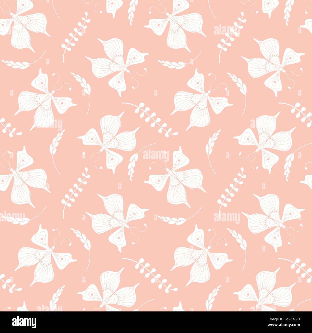 Vector seamless pattern with butterflies and floral elements Stock ...