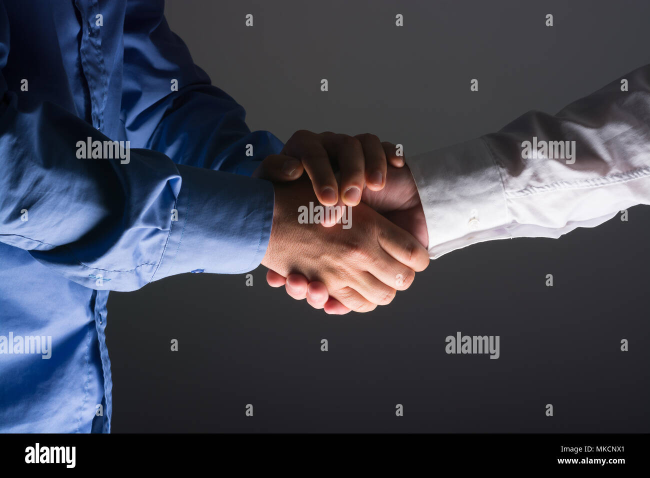 Handshake handshaking. Businessman hold partner hand with two hands