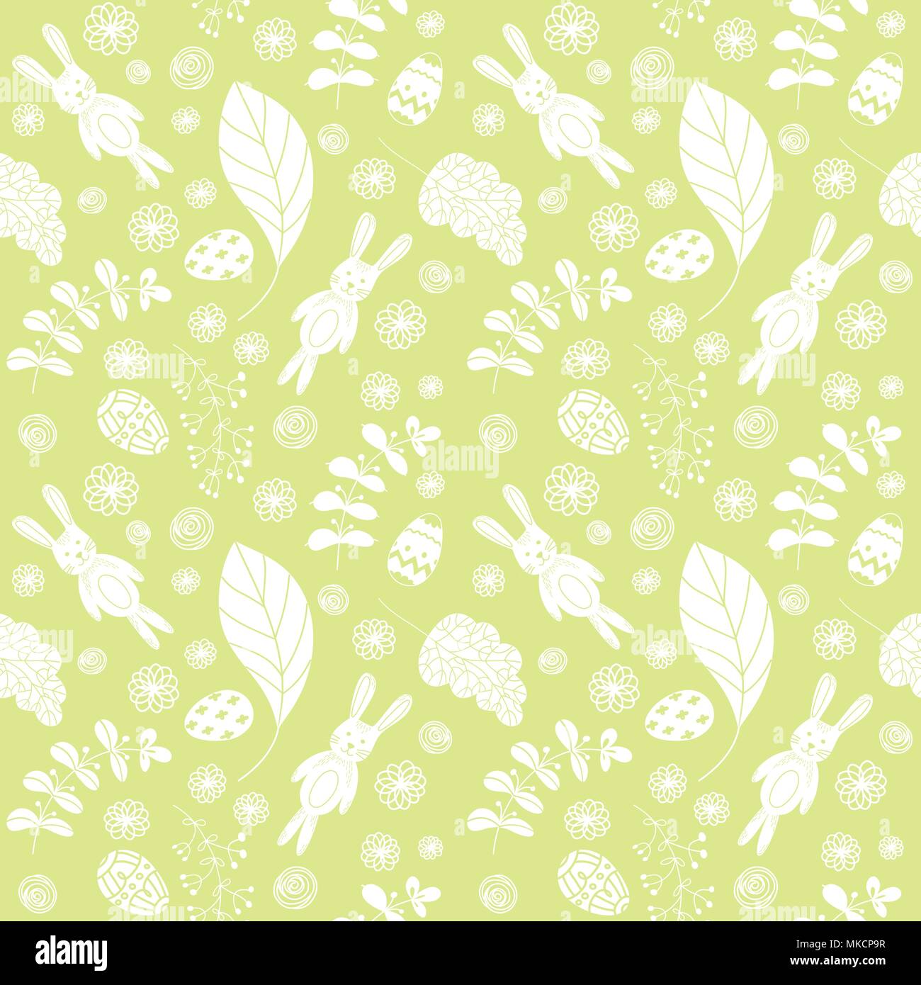 Seamless pattern with cute rabbits and floral elements Stock Vector ...