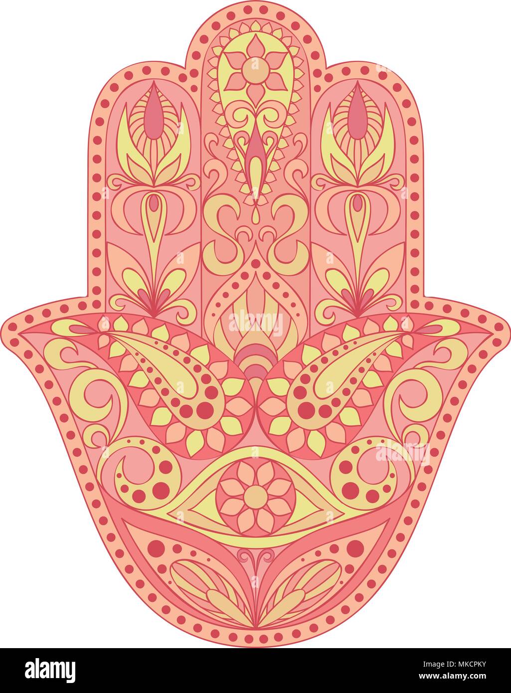 Hand drawn Hamsa symbol. Hand of Fatima. Ethnic amulet common in Indian